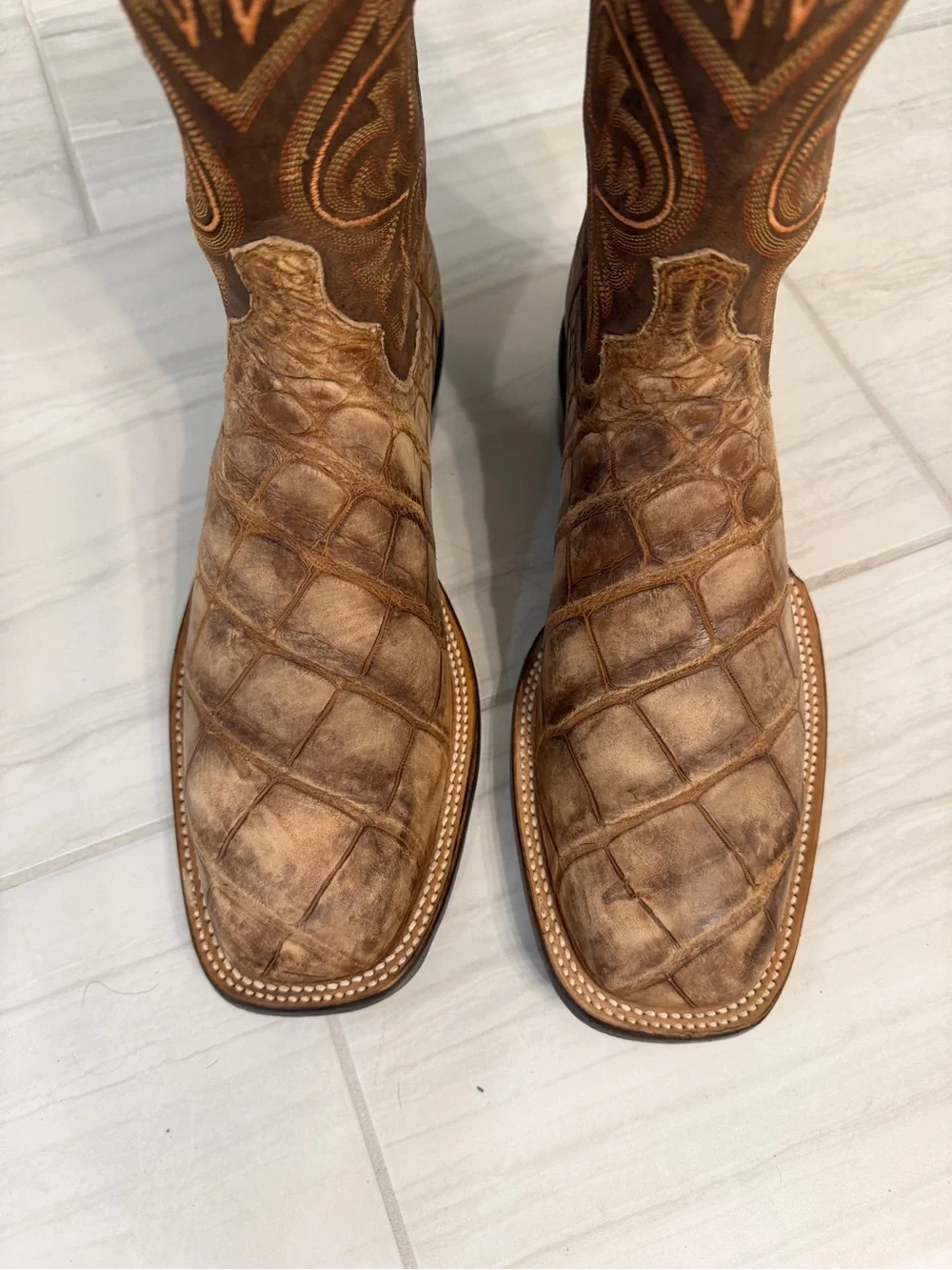 Lucchese Brown Genuine Exotic Leather Western Boots - Picture 2 of 4